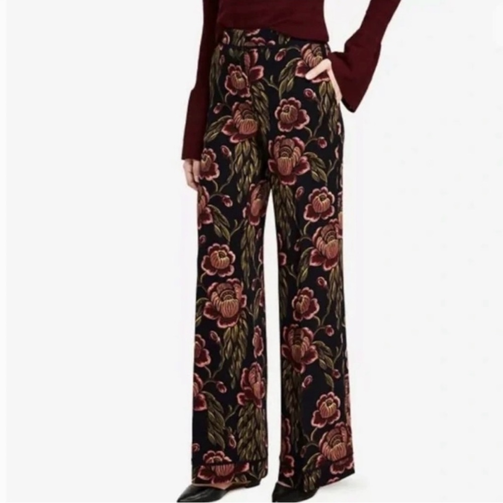 Ann Taylor Black Floral Wide-Leg Pants